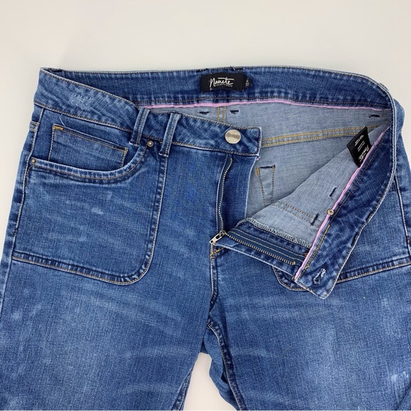 Nanette Lepore Blue Distressed Acid Wash Boyfriend Fit Cropped Jeans, 14 - Picture 3 of 16